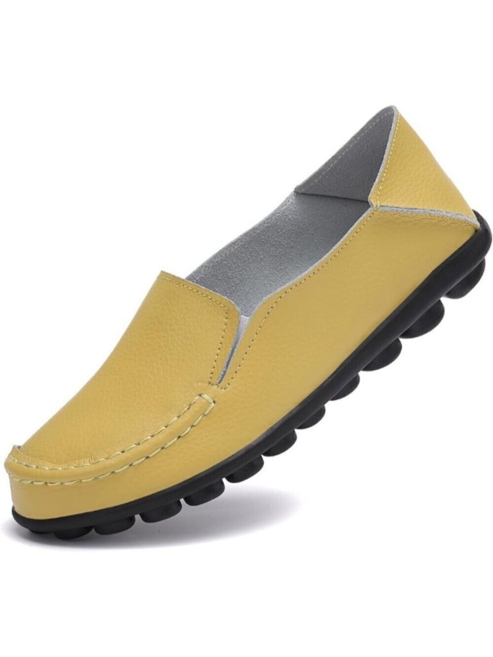 〽️Women’s Light Yellow Leather Slip On Loafers Comfortable Walking Flats Casual